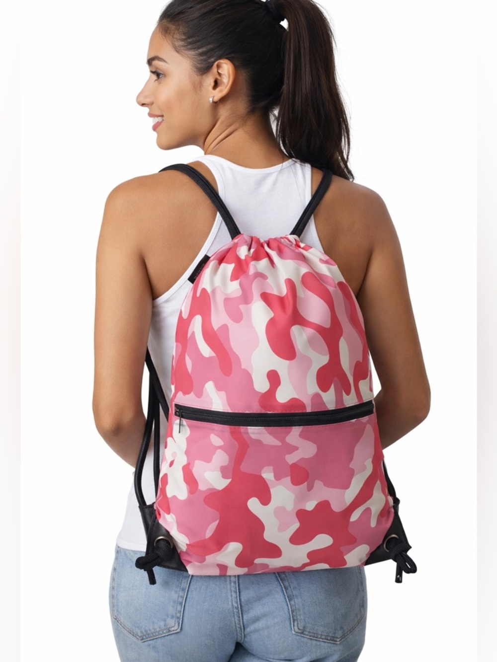 🌹3 for $15🌹Pink Camo Drawstring Backpack Gym Bag Lightweight Travel Sport Unisex